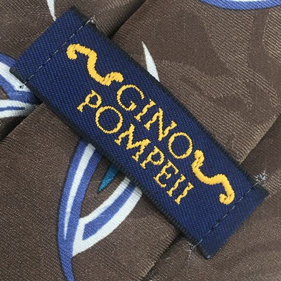 GINO POMPEII SILK BLEND BROWN WHITE PURPLE TEAL NECKTIE - Picture 4 of 12